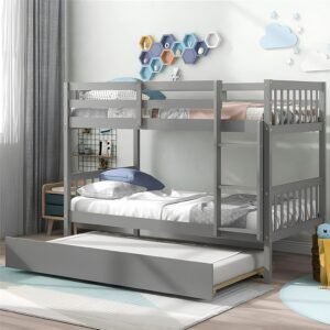 Lily Wooden Bunk Bed with Pull-Out Trundle – Solid Pine Space-Saving Frame – Kids Bedroom Furniture - Image 8