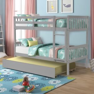 Lily Wooden Bunk Bed with Pull-Out Trundle – Solid Pine Space-Saving Frame – Kids Bedroom Furniture - Image 9