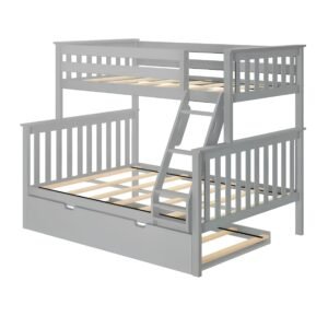 Lily Wooden Trio Bunk Bed with Pull-Out Trundle – Space-Saving Solid Pine Frame – Optional Storage Drawers