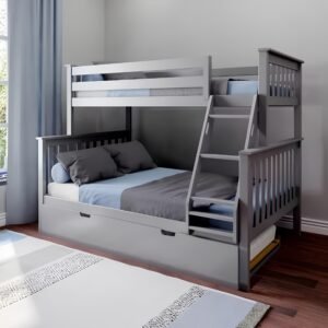 Lily Wooden Trio Bunk Bed with Pull-Out Trundle – Space-Saving Solid Pine Frame – Optional Storage Drawers - Image 10