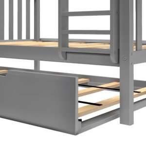 Lily Wooden Trio Bunk Bed with Pull-Out Trundle – Space-Saving Solid Pine Frame – Optional Storage Drawers - Image 7