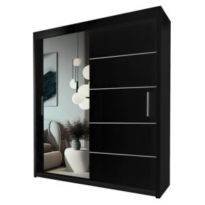 LYON Sliding Door Wardrobe with Mirror – 2 or 3 Doors – Multiple Sizes & Colours – Shelves, Rails & Drawers