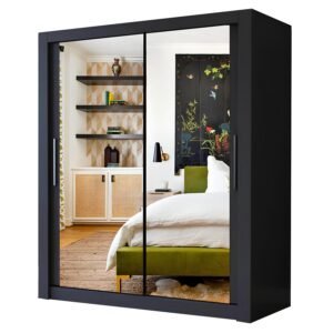 Milan Full Mirror Sliding Door Wardrobe – 2 or 3 Doors – Multiple Sizes & Colours – Shelves, Rails, Drawers