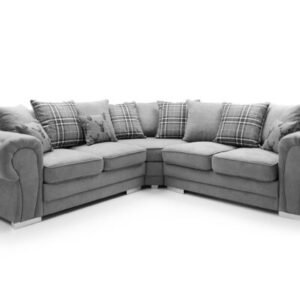 Verona Chenille Corner Sofa – Scroll Arm Tufted Design – 2, 3, or Corner Seater – Chrome Legs