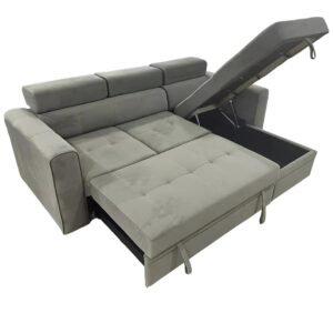 Luca Velvet Corner Sofa Bed with Storage – Universal Side – Pull-Out Double Sleeper with Solid Wood Frame